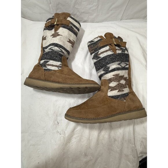 Sanuk Brown Navajo Suede Tall Faux Fur Boots Winter Warm Women's Sz 7 - Picture 8 of 15